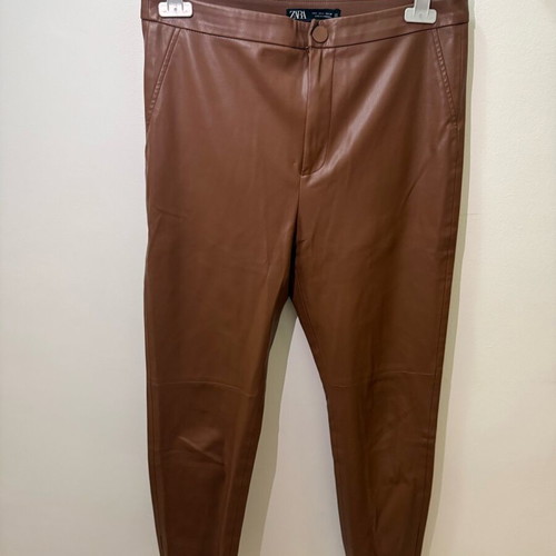 Brown Leather Look Pants Zara Size L Like New