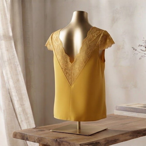 Designer mustard blouse with lace back, medium size