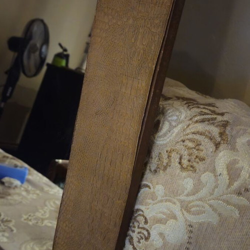 Wooden mirror used with leather decorative details, 51x76 cm