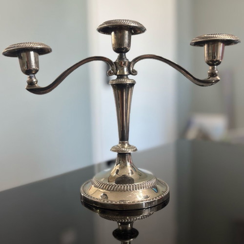 Vintage silver-plated solid candlestick with 3 holders like new