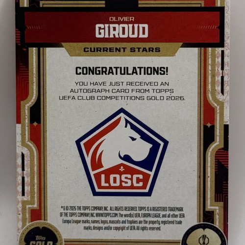 Olivier Giroud Topps Gold UCC 25-26 Lille card like new