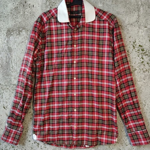 Eton men's shirt size M like new, red plaid with white club collar