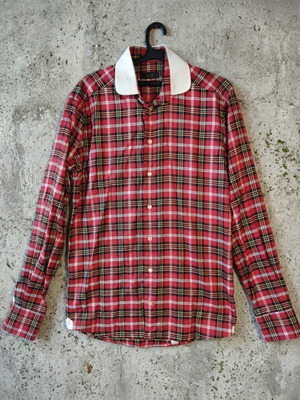Eton men's shirt size M like new, red plaid with white club collar