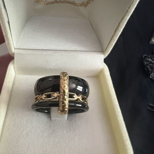 Ring handmade new, full steel, size 55, black and silver