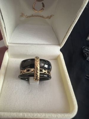 Ring handmade new, full steel, size 55, black and silver