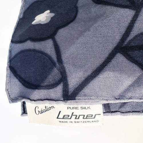 Vintage Lehner Switzerland silk scarf like new, gray and white