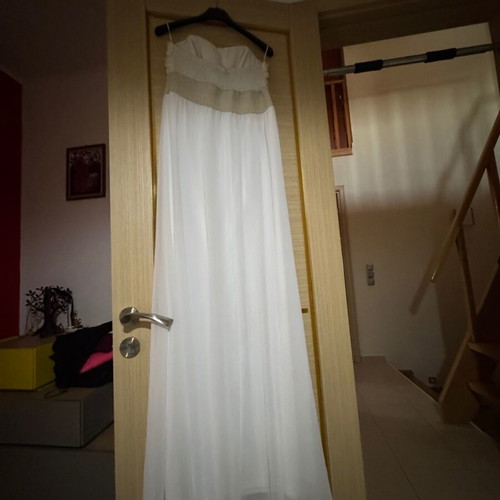 Bellissima wedding dress strapless lace cream with floral and gold details like new