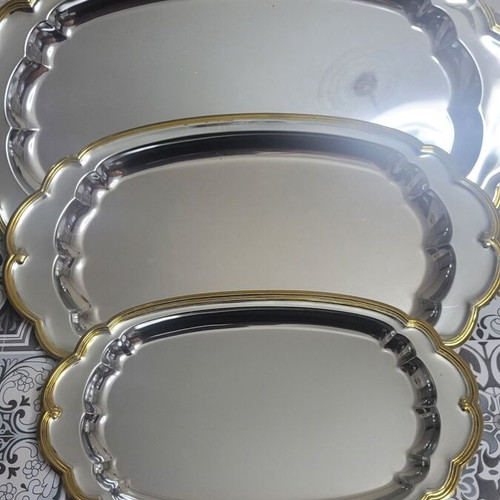 Serving tray set new with gold edge details