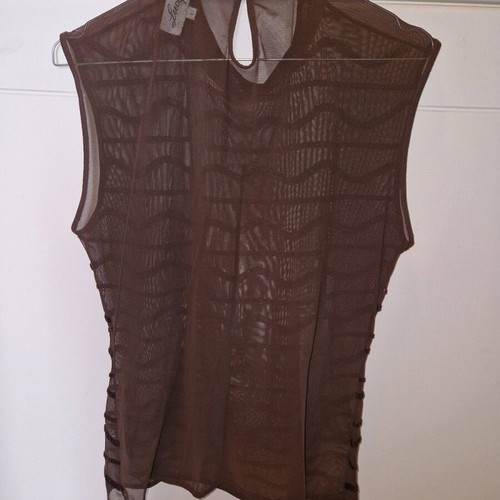 Lucifer blouse used, sleeveless, size Large, brown with beads