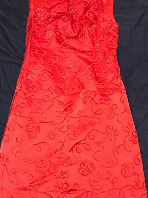 Vintage Chinese Cheongsam Dress Qipao satin red silver like new