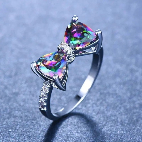Colorful women's ring with cubic zirconia and topaz, new