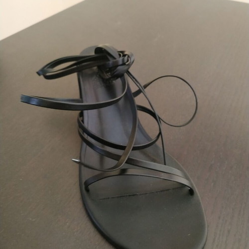 Ancient Greek Sandals black tied sandals with low heel, new, size 38