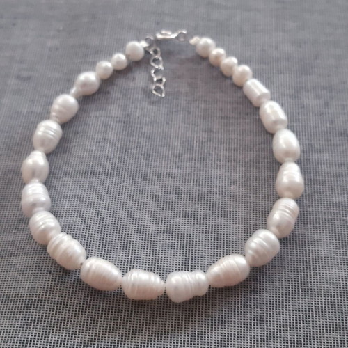Juliette Bracelet with Natural White Pearls and 925 Silver, Handmade New
