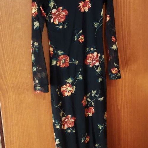 Long dress new, sheer sleeves, black and red, sizes S/M