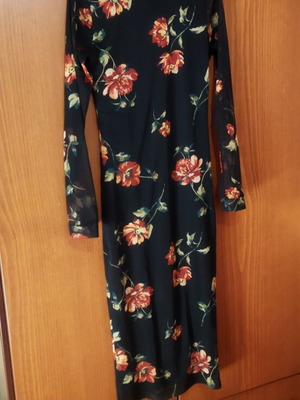 Long dress new, sheer sleeves, black and red, sizes S/M