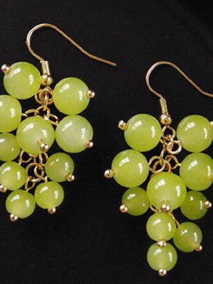 Green grape cluster earrings, fresh summer style