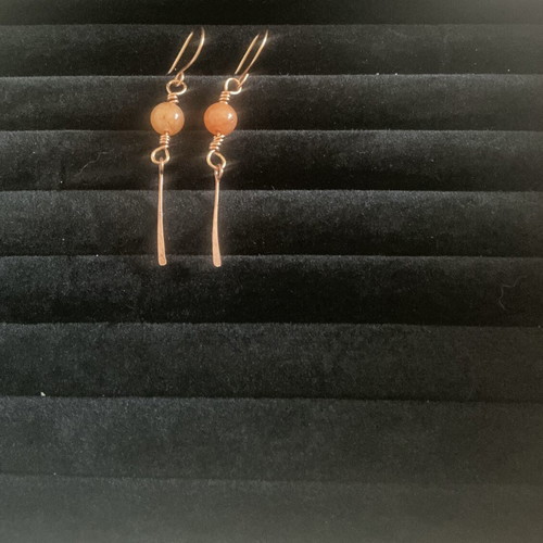 Handmade earrings with orange aventurine bead and copper