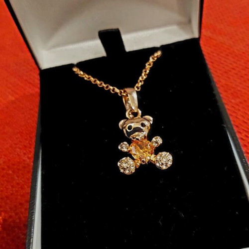 Gold-plated teddy bear pendant new, 18K steel with zircon and citrine stone