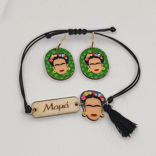 Frida Kahlo jewelry like new, colorful earrings and adjustable mom bracelet