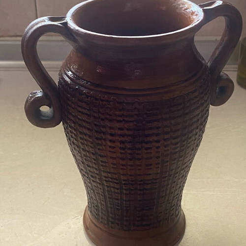 Clay Handmade Amphora Vase like new, vintage with authenticity number