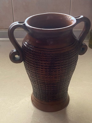 Clay Handmade Amphora Vase like new, vintage with authenticity number