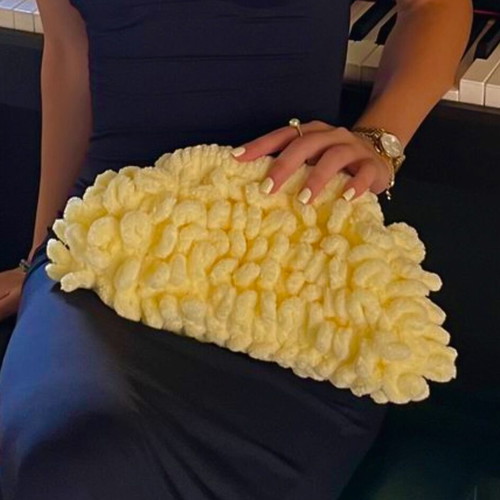 Puffy handbag new, yellow with lining 30x20