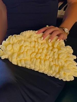 Puffy handbag new, yellow with lining 30x20