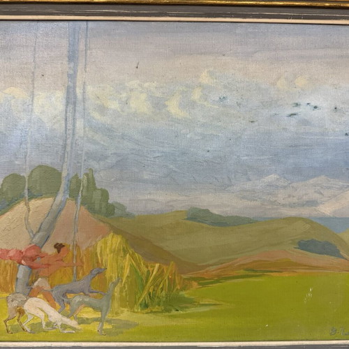 Oil painting by artist V. Panagiotopoulos, mythological theme