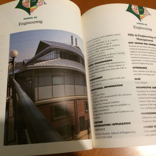 Sheffield Hallam University Postgraduate Prospectus 1995 used