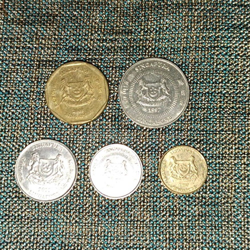 Singapore coin collection used, 5 different coins