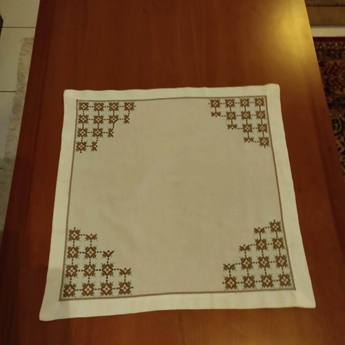 Vintage set of 3 table linens with handmade cross-stitch embroidery used