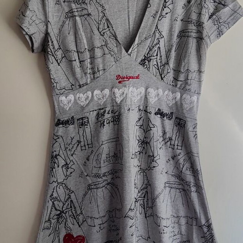 Desigual boho dress with hearts, V neckline, size L