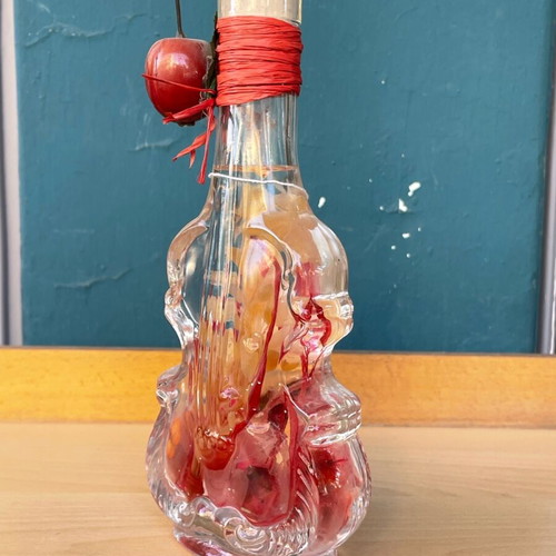 Glass decorative violin used, vintage with cherry detail