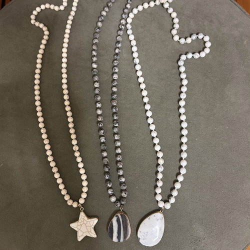 Long necklaces with stones and natural pendant, new, set of 3
