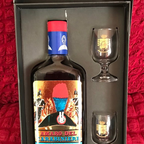 Amaro del Carabiniere liqueur new gift set with 2 glasses