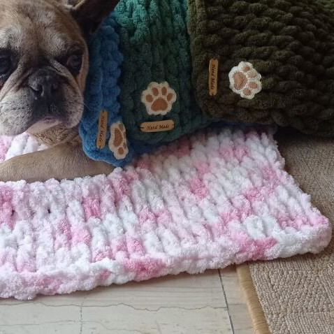 Handmade pet blanket with Alize Puffy yarn made to order, hypoallergenic