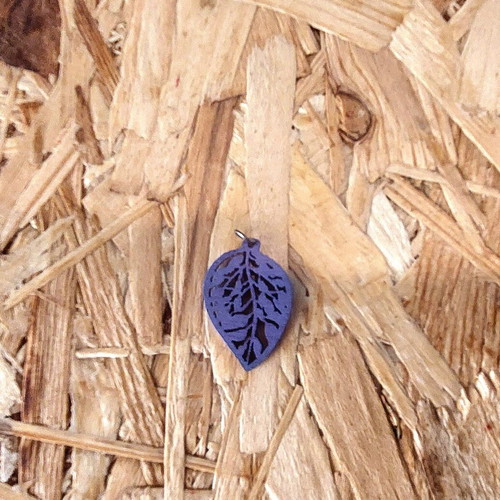 Purple embossed leaf pendant for necklace