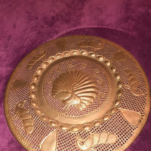 Copper wall plate used, Indian, 51cm diameter