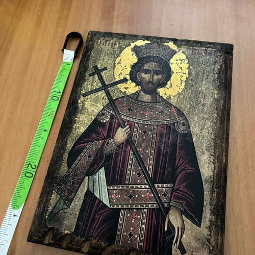 Saint Constantine icon used, paper on wood, 26x19 cm