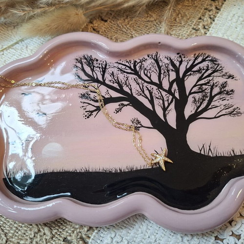 Handpainted Gypsum Tray with Acrylics and UV Resin Finish