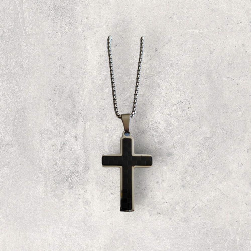Men's necklace with black checkerboard silver stainless steel Kingsman new