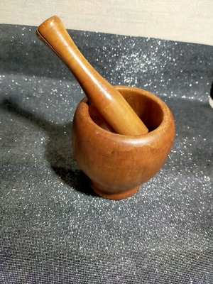 Wooden mortar used, set of two pieces