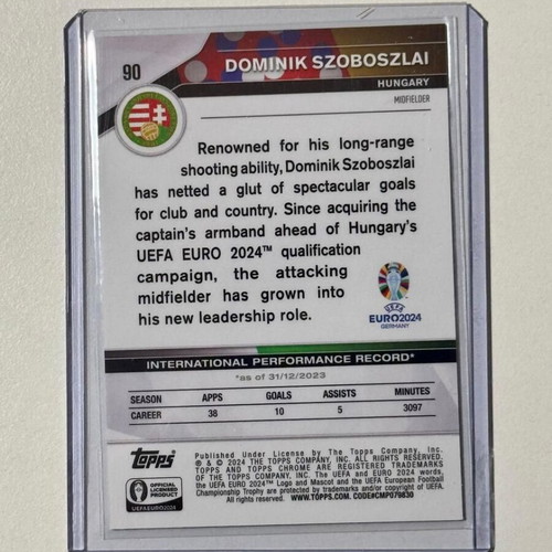 Κάρτα Dominik Szoboszlai Neon Green 149/150 UEFA EURO 2024 σαν καινούργια
