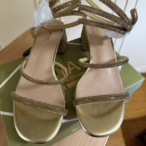 Luigi gold sandals with rotating strass ankle strap, size 37, new