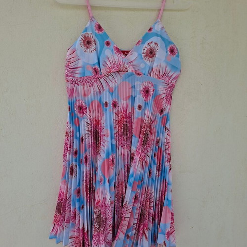 John Zack Vintage Y2K Asymmetric Pleated Dress new, blue and pink