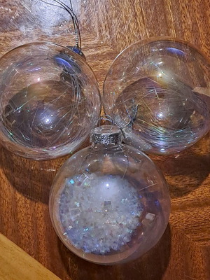 Glass balls new, pack of 3 transparent with iridescent interior