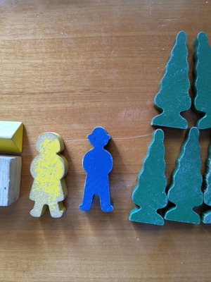 IKEA LILLABO wooden figures and trees used, set of 11 pieces