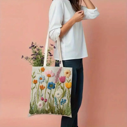 Handbag new polyester fabric with embroidery print imitation