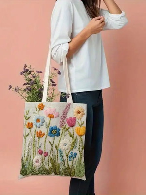 Handbag new polyester fabric with embroidery print imitation