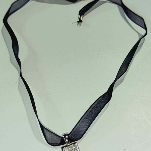Apefton Necklace with 925 Silver Motif and Black Silk Ribbon new